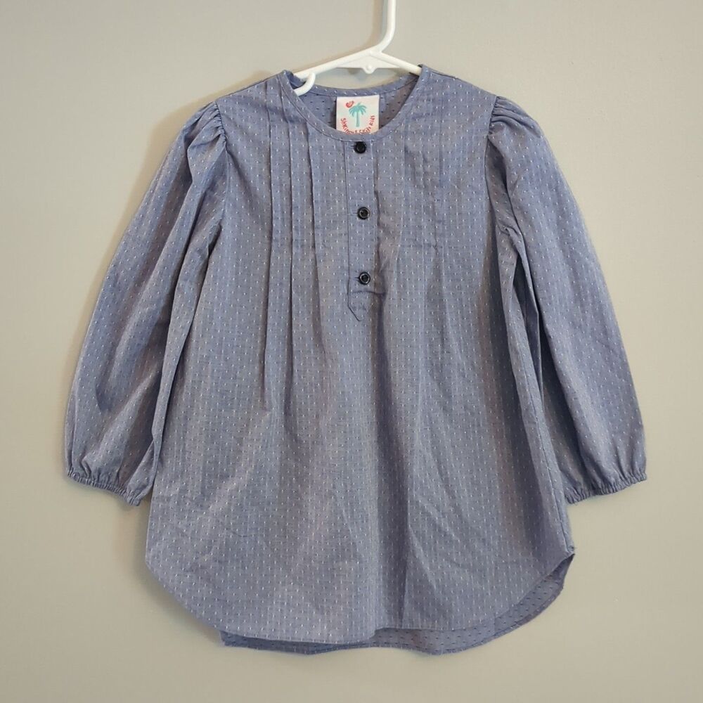 Shrimp & Grits Girls Blue Long Sleeve Cotton Blend Pintuck Tunic Top - Size 5